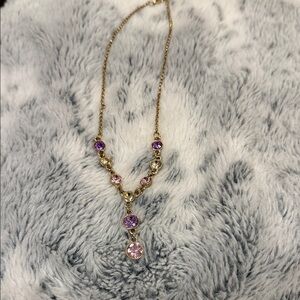 Elegant Gold Necklace with Purple and Pink Gems